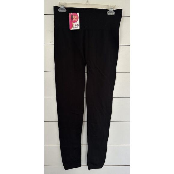 Sofra Black Plus Size Fleece Lined High Waist Wide Band Ankle Length Legging NWT - Picture 1 of 11